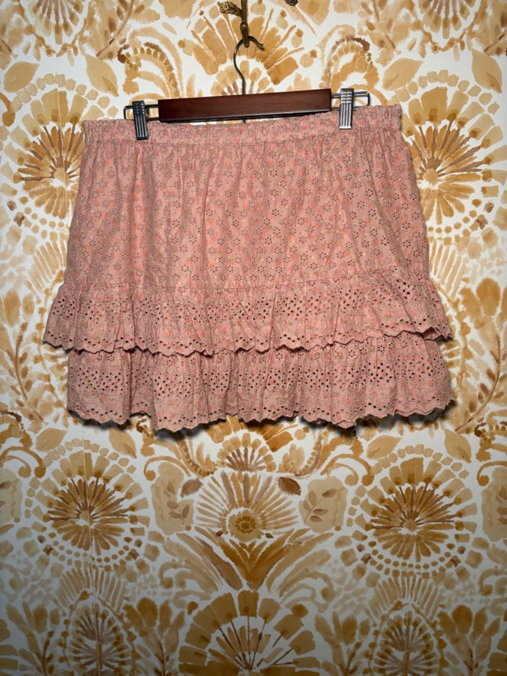 Pink Eyelet Tiered Mini Skirt | Cottagecore Coquette Ruffle Skirt | Boho Feminin - Picture 6 of 7